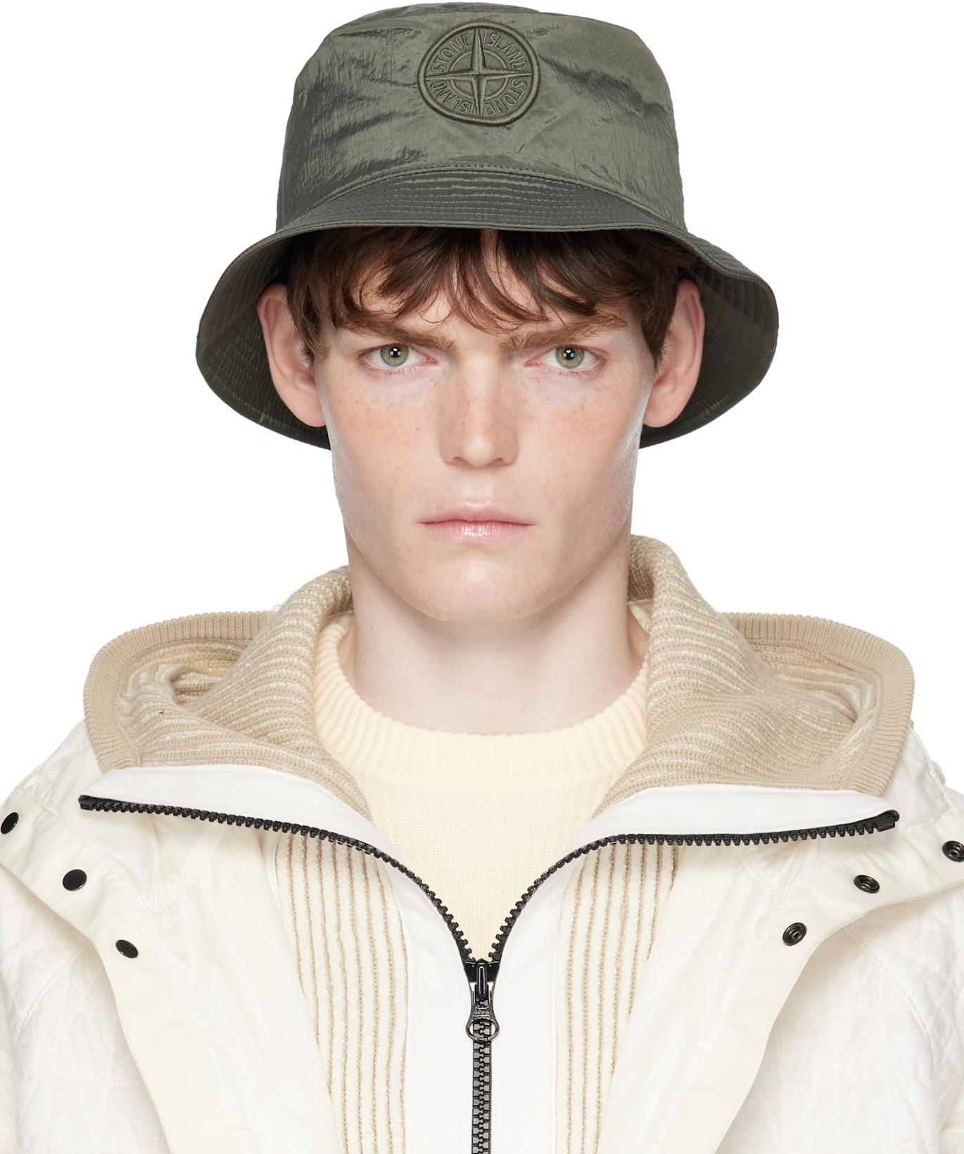 Khaki 9100012 Nylon Metal ECONYL Bucket Hat by STONE ISLAND