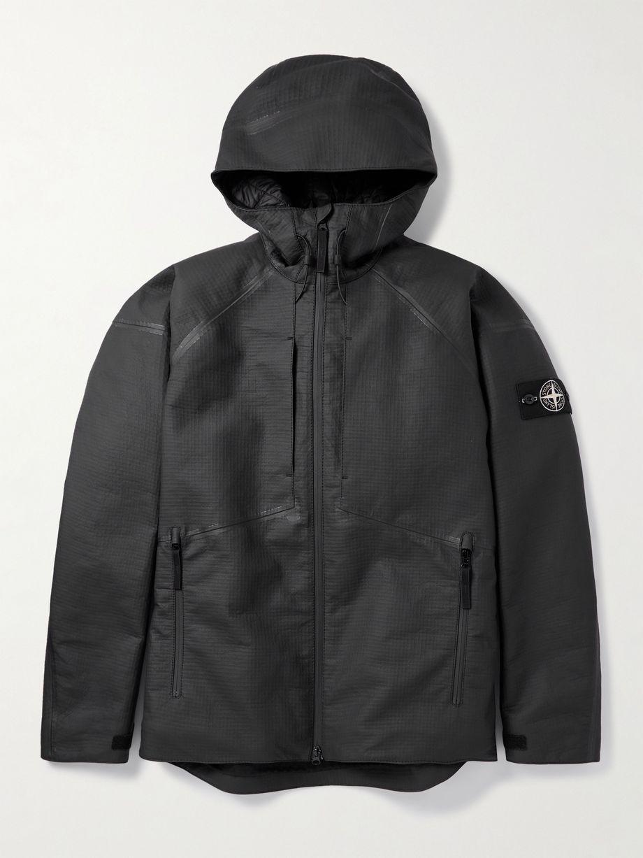 Logo-Appliquéd Padded Leather-Ripstop Hooded Jacket by STONE ISLAND