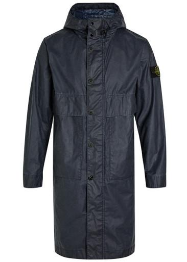 Long logo waxed cotton canvas coat by STONE ISLAND