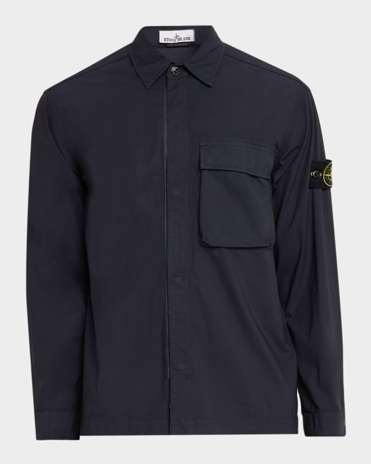 Men's Cotton Concealed Snap-Front Shirt by STONE ISLAND