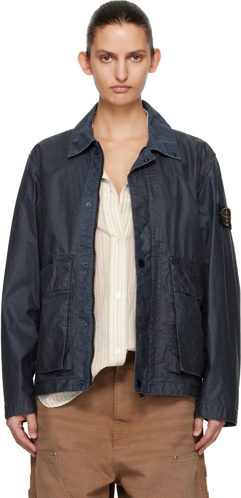 Navy 4100054 Waxed Pigment Cotton Tela Jacket by STONE ISLAND