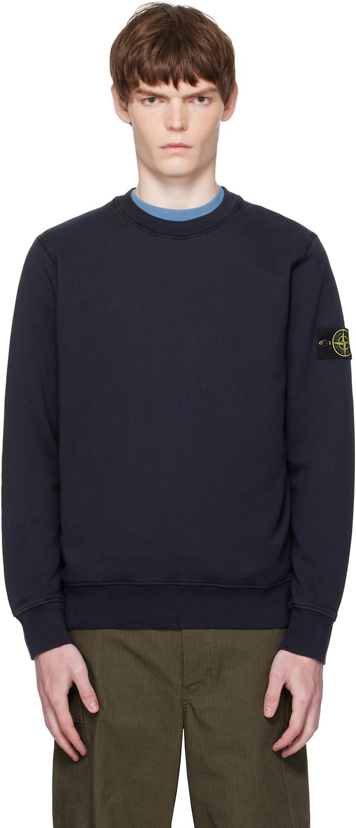 Navy 6100060 Organic Cotton Fleece Sweatshirt by STONE ISLAND