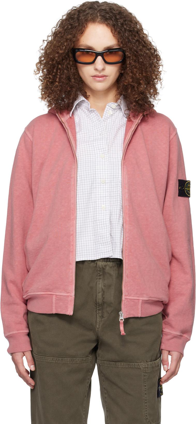 Pink 6100032 Malfilé Fleece Old Effect Hoodie by STONE ISLAND