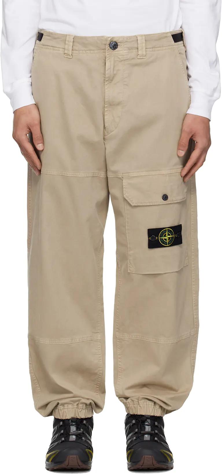 Tan 3100010 Organic Cotton Stretch Broken Twill Trousers by STONE ISLAND