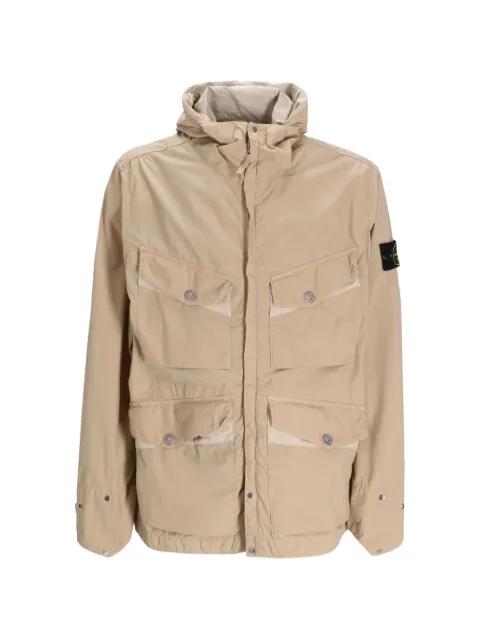 flap-pocket hoodied parka by STONE ISLAND