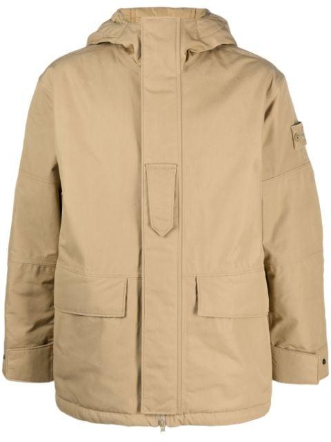 garment-dyed cotton hoodied jacket by STONE ISLAND