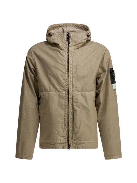 logo-patch hoodied coat by STONE ISLAND