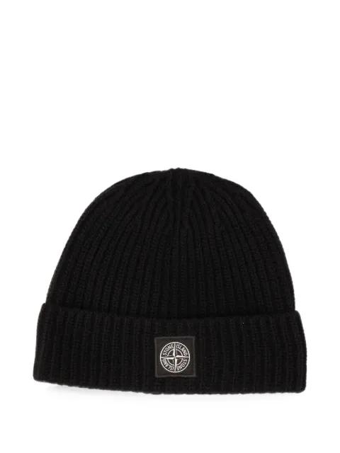 logo-patch ribbed-knit beanie hat by STONE ISLAND