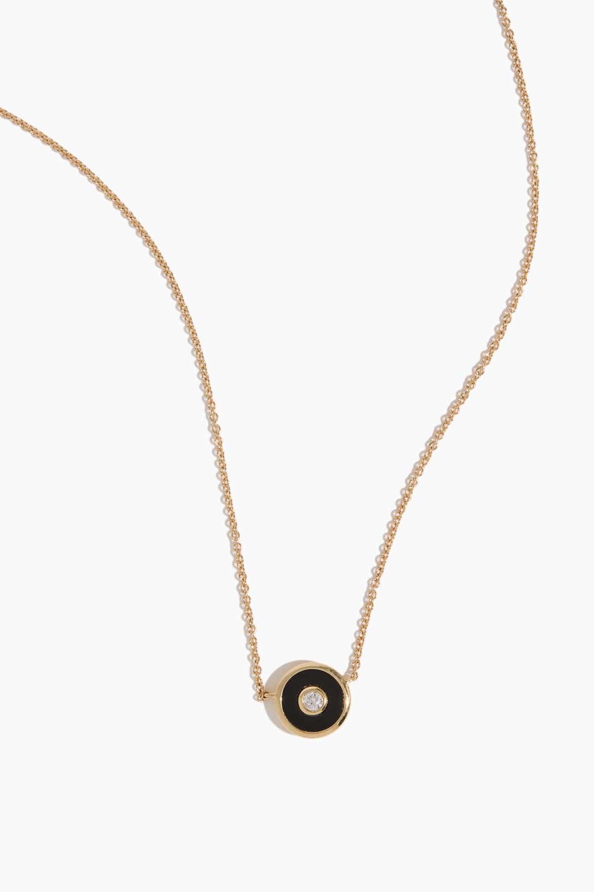 Black Onyx Mini Saucer Pendant in 18k Yellow Gold by STONED FINE JEWELRY