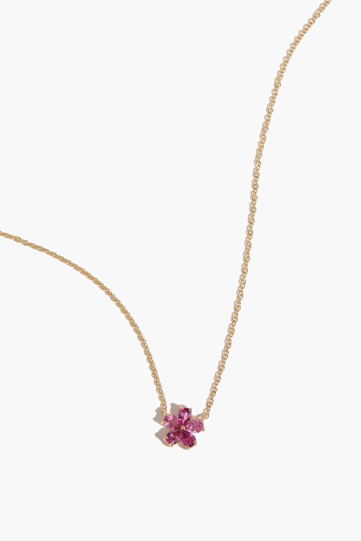Mini Forget-Me-Not Pink Tourmaline Necklace in 18k Yellow Gold by STONED FINE JEWELRY
