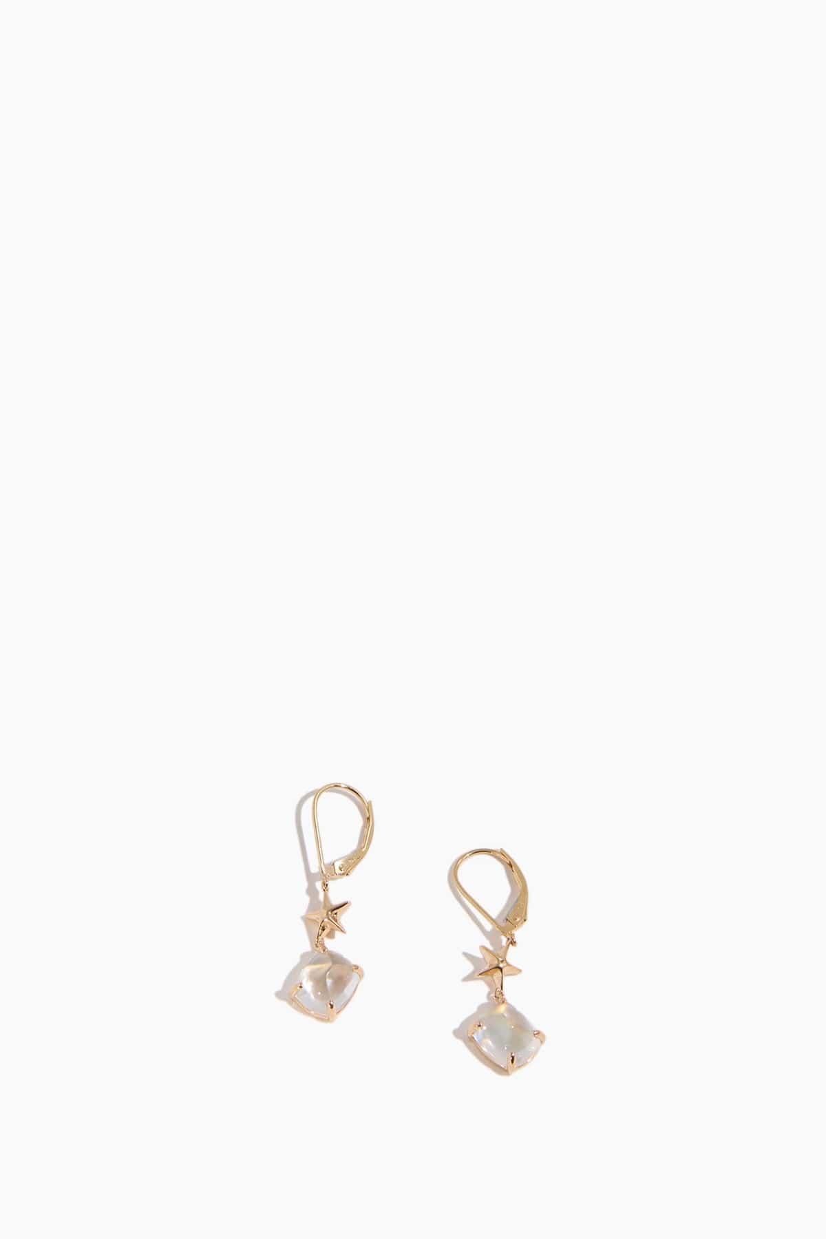 Moonstone Starfish Earrings in 18k Yellow Gold by STONED FINE JEWELRY