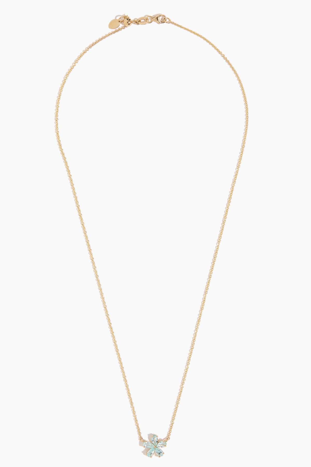 Ocean Paraiba Tourmaline Forget-Me-Not Necklace in 18k Yellow Gold by STONED FINE JEWELRY