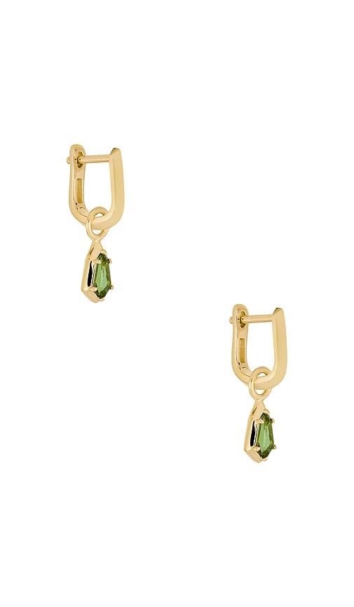 STONE AND STRAND Knife Edge Shield Drop Hoop Earrings in Metallic Gold by STONE&STRAND