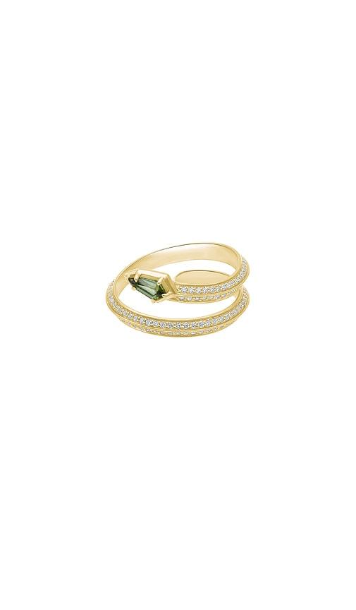 STONE AND STRAND Shield Serpent Ring in Metallic Gold by STONE&STRAND