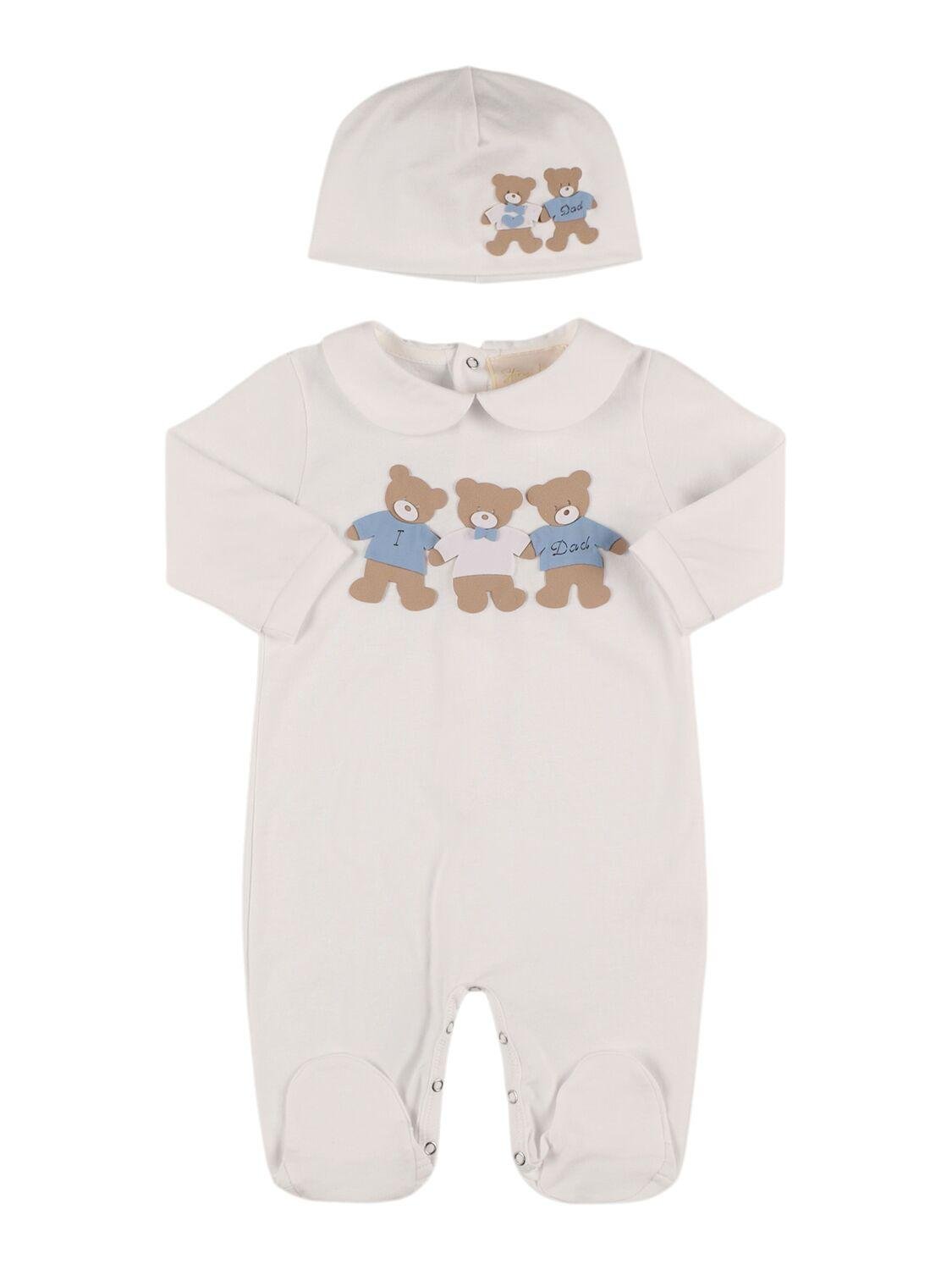 Jersey Romper & Hat W/ Bear Patches by STORY LORIS