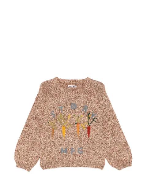 graphic-patched round neck jumper by STORY MFG.