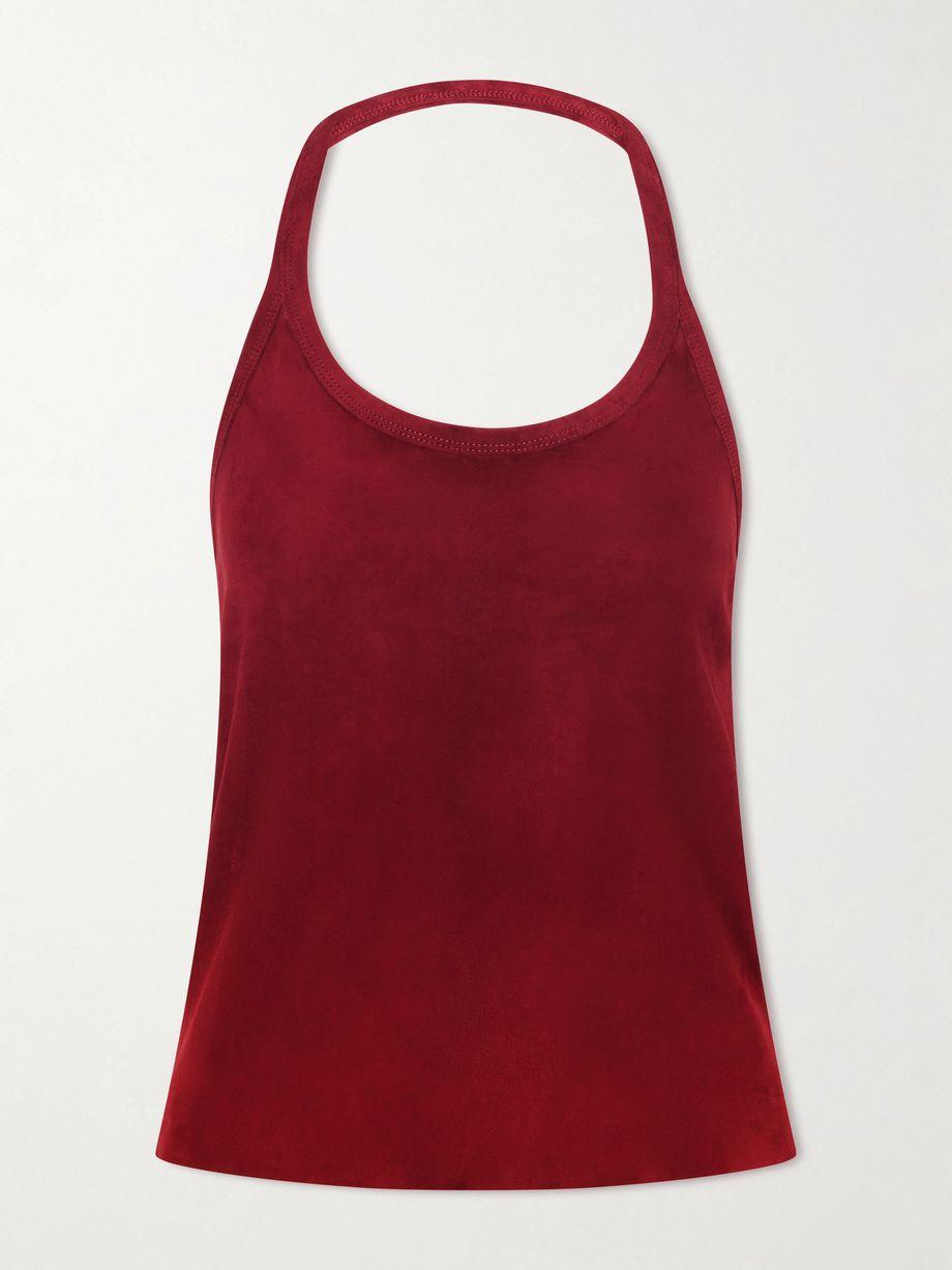 Cherry open-back suede halterneck tank by STOULS