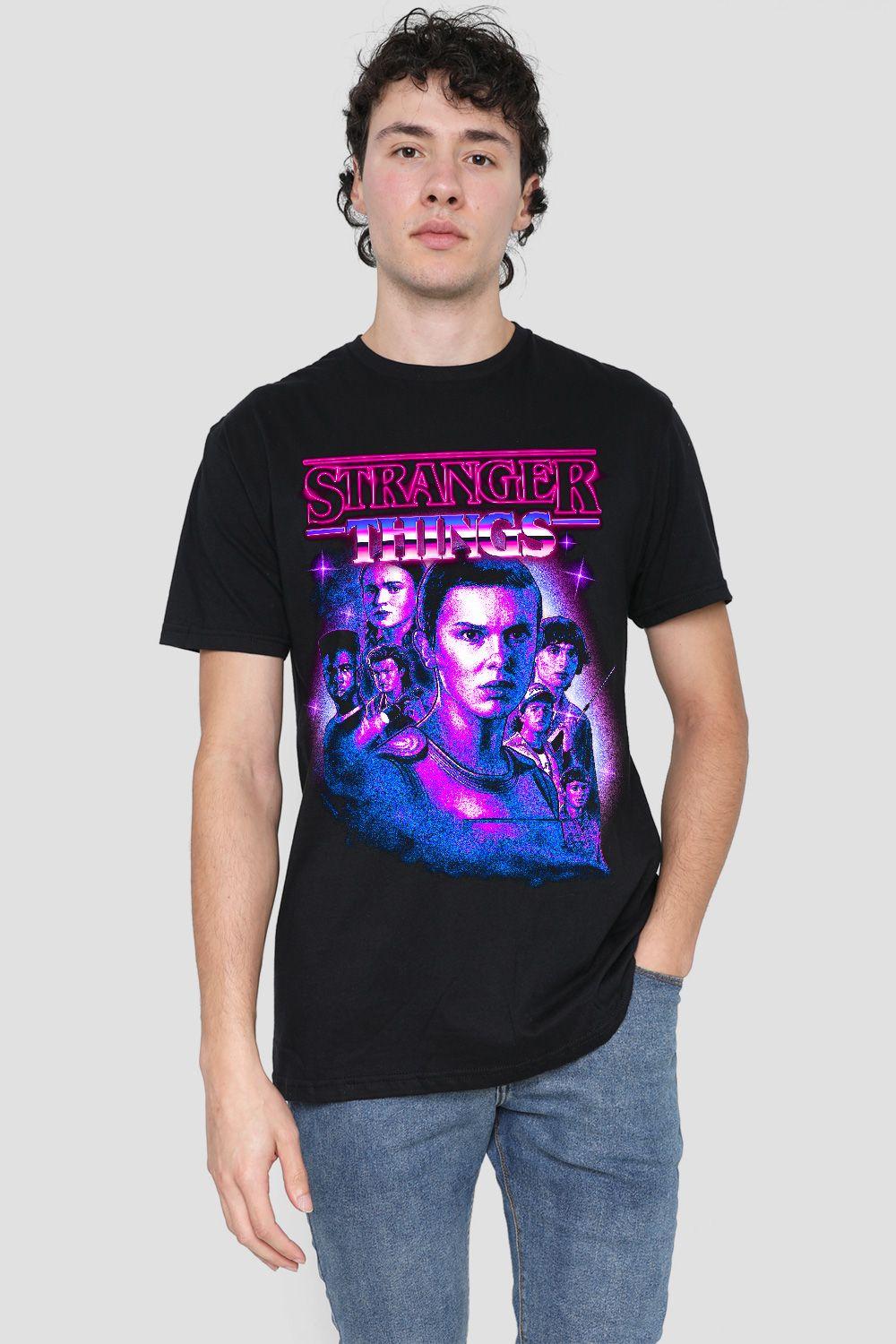 Stranger Things Season 4 Neon Retro Group Logo T-Shirt by STRANGER THINGS