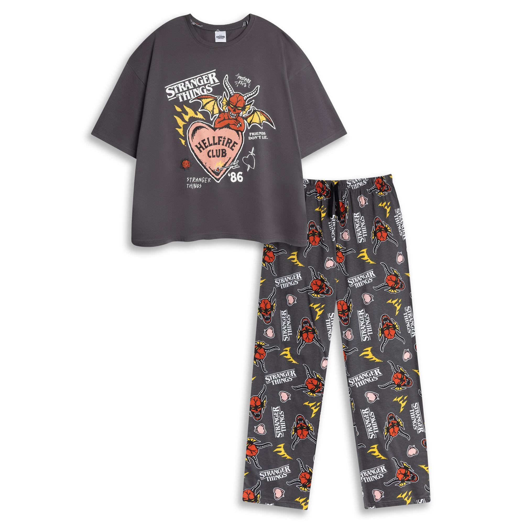 Stranger Things Short Sleeve Long Leg Pyjama Set |  Womens Grey  | by STRANGER THINGS