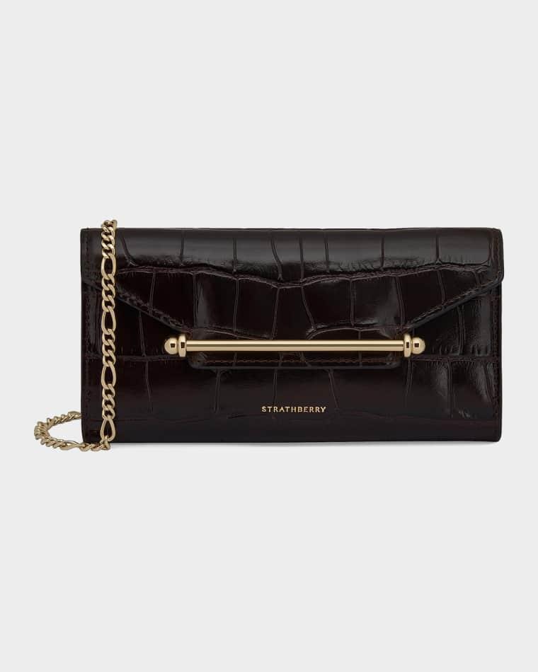 Multrees Croc-Embossed Leather Wallet on Chain by STRATHBERRY