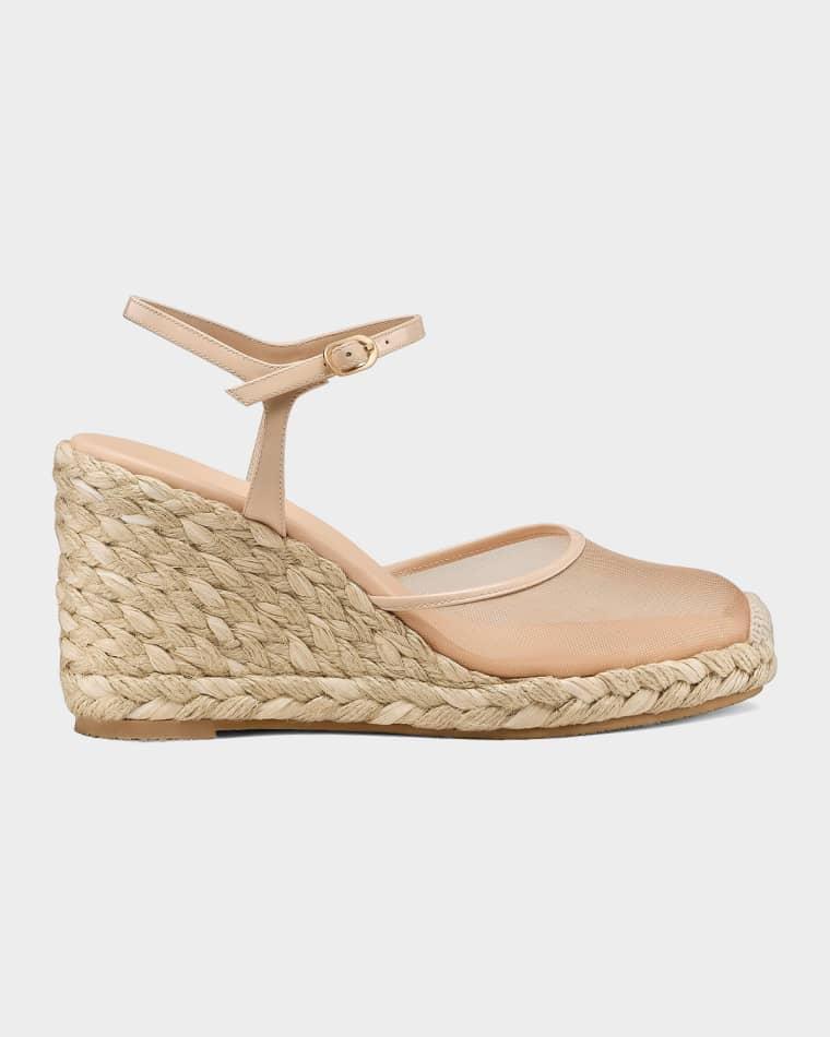 100mm Bareitall Mesh Espadrille Wedge Sandals by STUART WEITZMAN