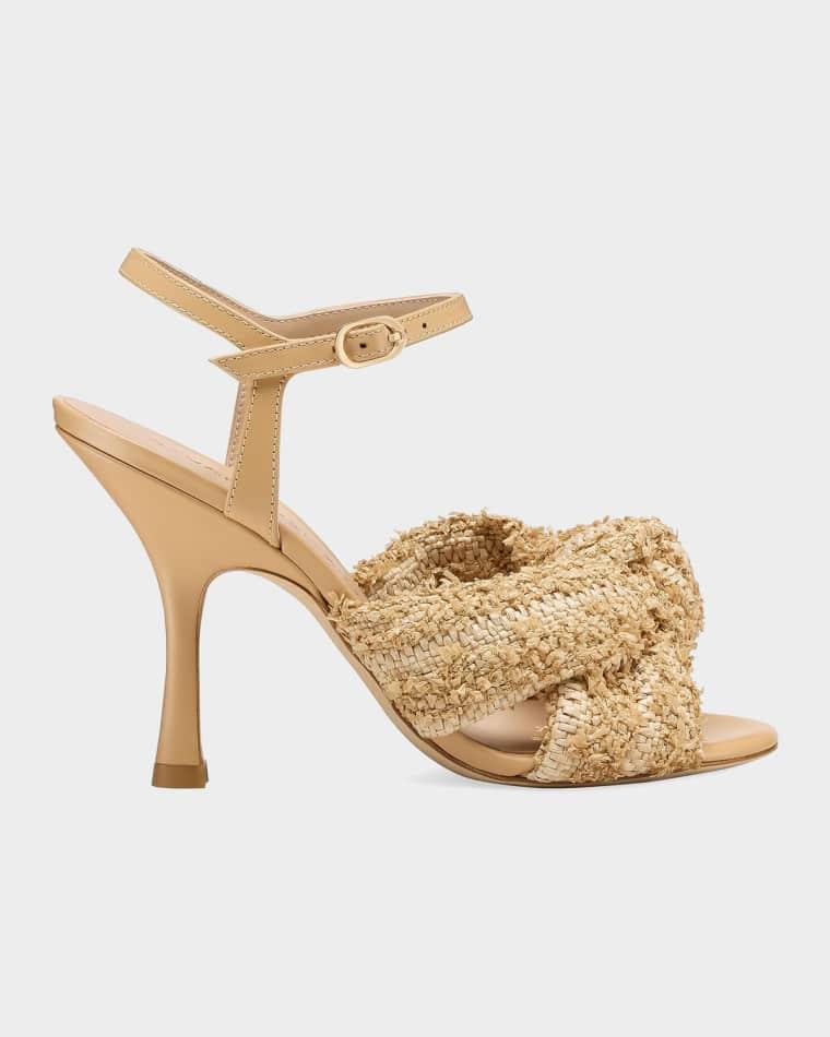 100mm Soplaya Raffia Ankle-Strap Sandals by STUART WEITZMAN