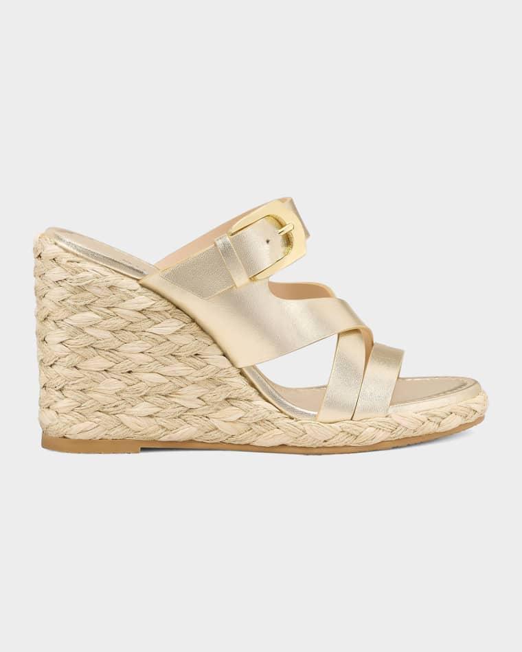 105mm Sai Metallic Leather Espadrille Wedges by STUART WEITZMAN