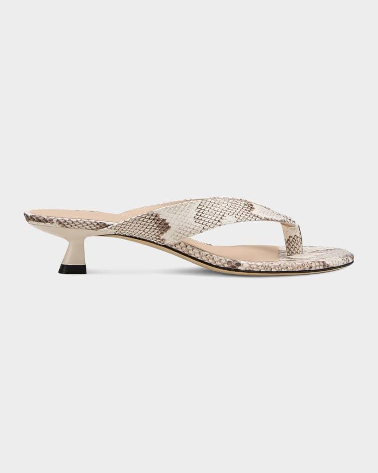 33mm Rio Snakeskin-Print Leather Kitten-Heel Thong Sandals by STUART WEITZMAN