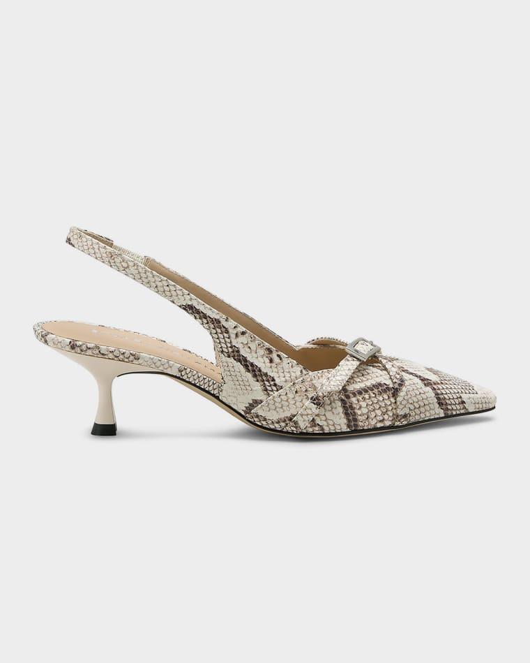 50mm Georgie Snake-Embossed Leather Slingback Pumps by STUART WEITZMAN