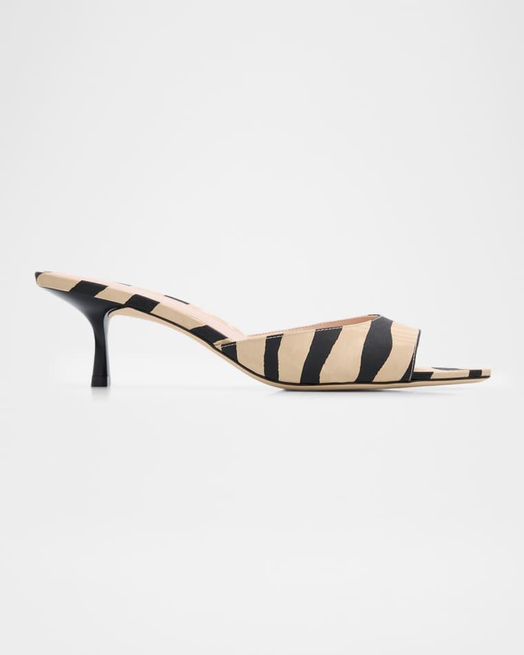 50mm Lexington Zebra-Printed Grosgrain Mules by STUART WEITZMAN