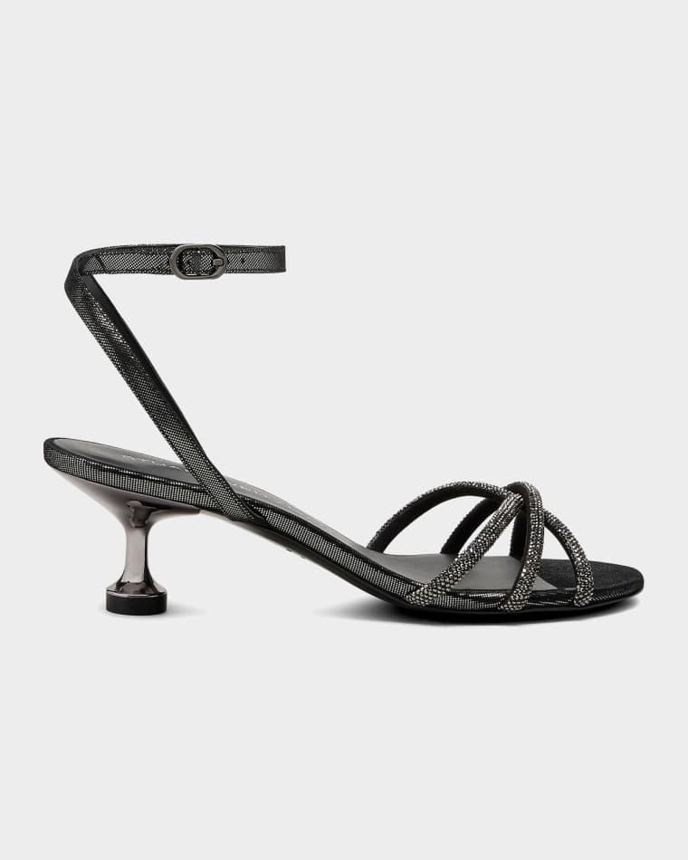 50mm Nudistini Shine Leather Noir Ankle-Strap Sandals by STUART WEITZMAN