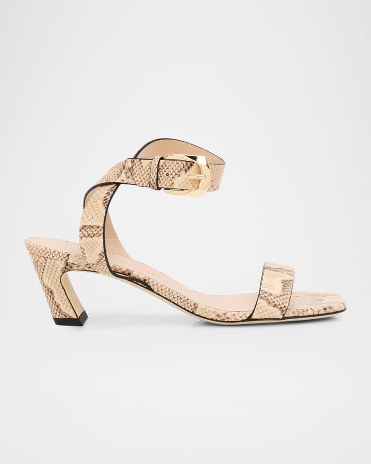 50mm Sai Snake-Embossed Leather Ankle-Strap Sandals by STUART WEITZMAN