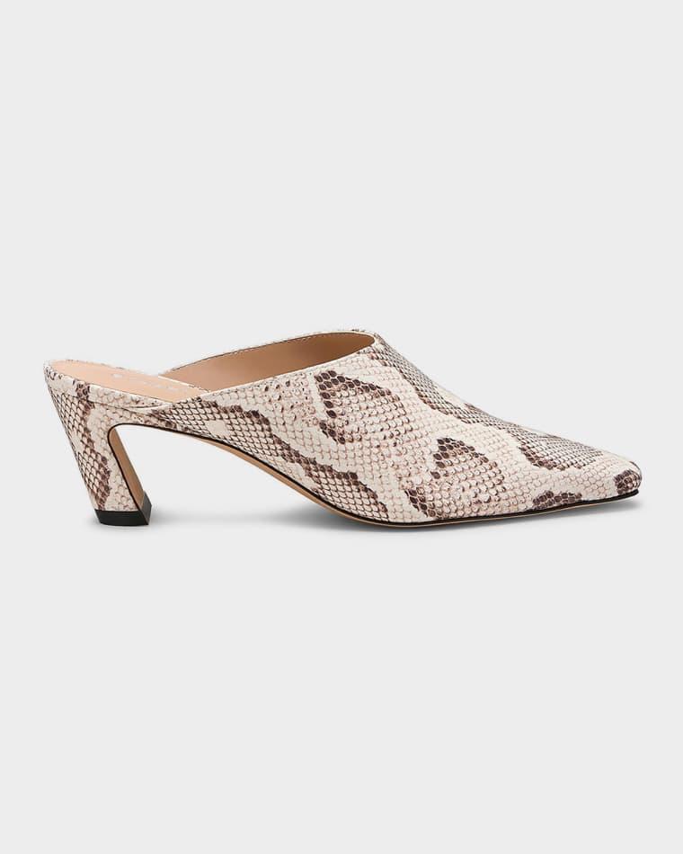 50mm Stassi Snake-Embossed Leather Mules by STUART WEITZMAN