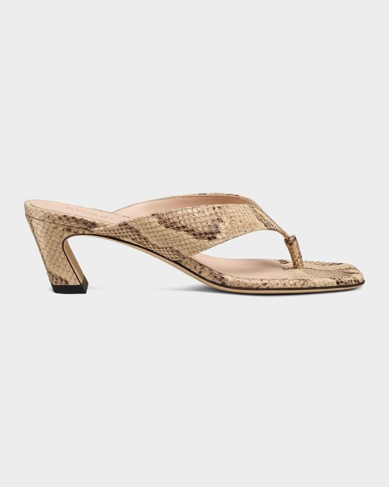 50mm Stassi Snake-Embossed Leather Thong Sandals by STUART WEITZMAN