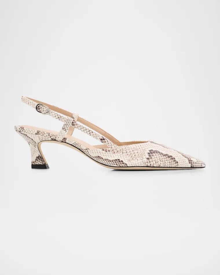 50mm Vinnie Snake-Embossed Leather Slingback Pumps by STUART WEITZMAN
