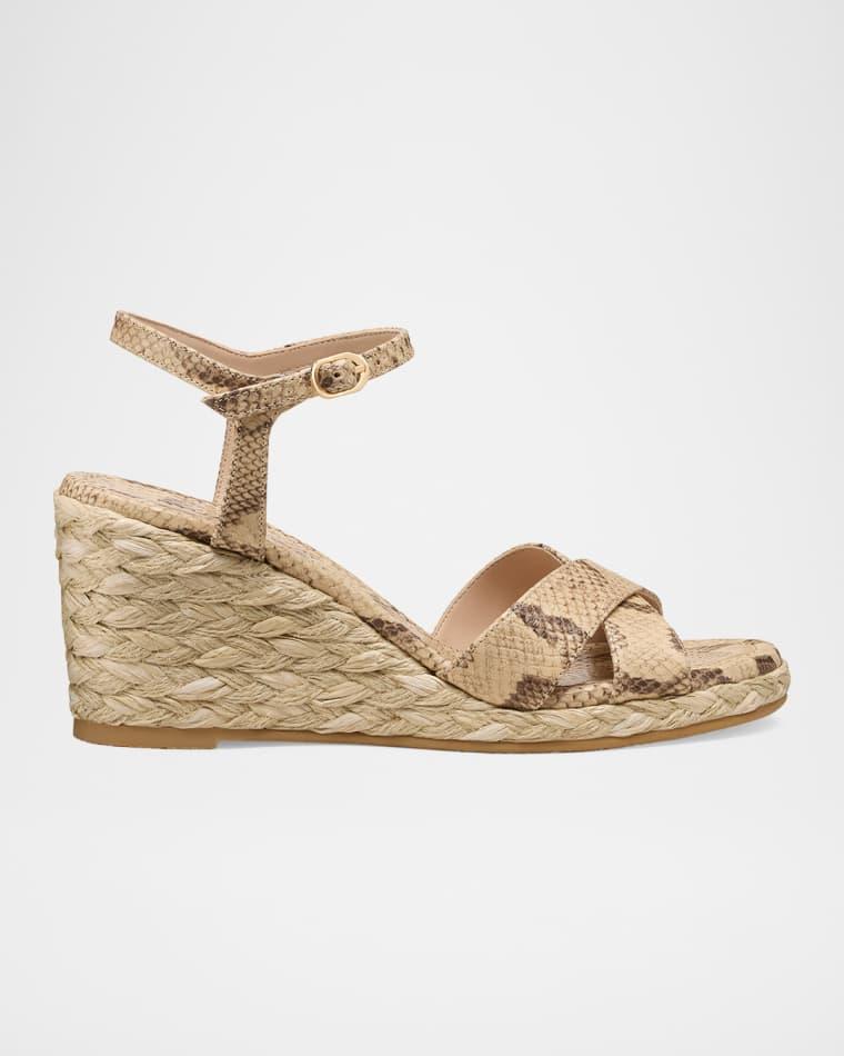 65mm Dayna Snake-Printed Leather Espadrille Wedge Sandals by STUART WEITZMAN