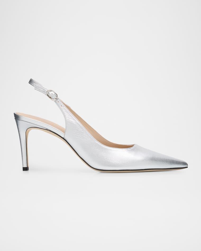 75mm Stuart Power Metallic Leather Slingback Pumps by STUART WEITZMAN
