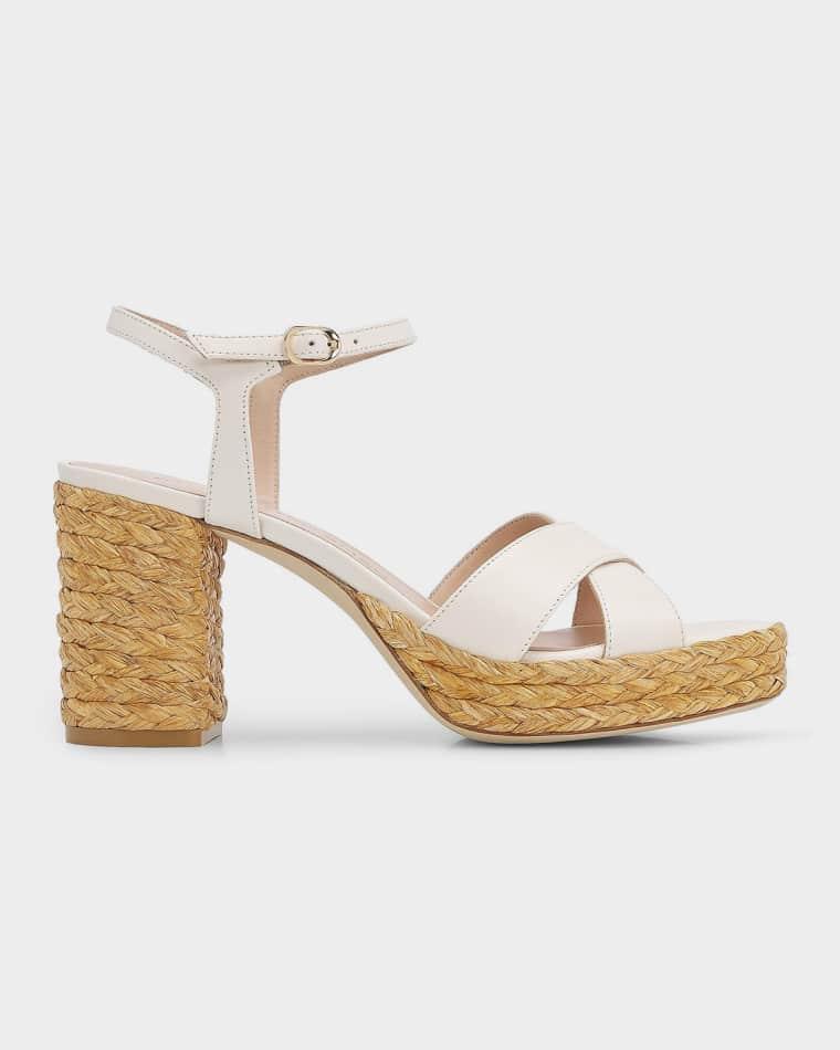80mm Dayna Leather Espadrille Platform Sandals by STUART WEITZMAN