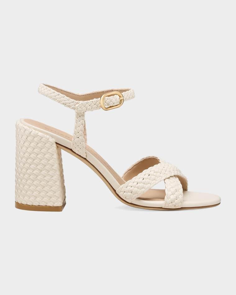 85mm Alyssa Woven Leather Ankle-Strap Sandals by STUART WEITZMAN