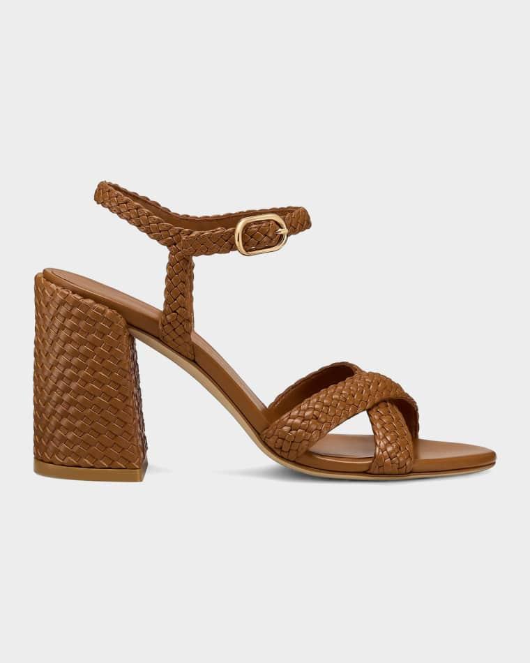 85mm Alyssa Woven Leather Ankle-Strap Sandals by STUART WEITZMAN