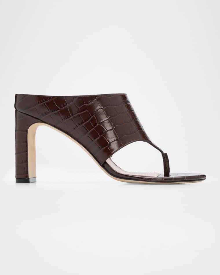 85mm Babette Croc-Embossed Leather Thong Sandals by STUART WEITZMAN