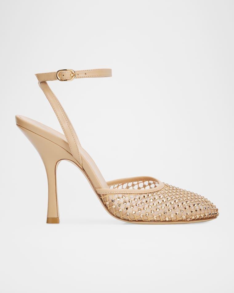 85mm Bareitall Shine Mesh and Leather Pumps by STUART WEITZMAN
