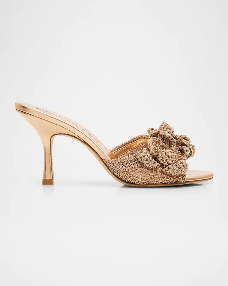 85mm Lotus Metallic Crochet Slide Sandals by STUART WEITZMAN