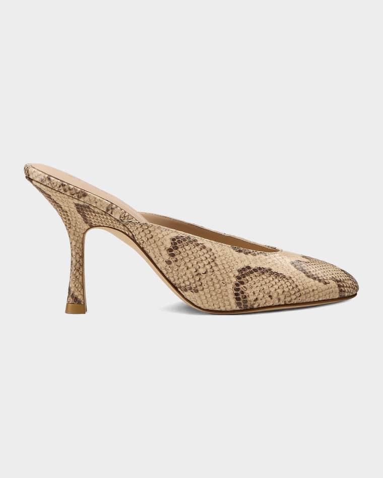 85mm Madison Snakeskin-Print Leather Mule Pumps by STUART WEITZMAN