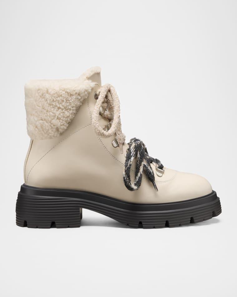 Hudson Lite Lace Shearling-Lined Leather Combat Boots by STUART WEITZMAN