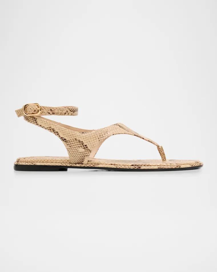 Marley Snake-Embossed Leather Flat Thong Sandals by STUART WEITZMAN