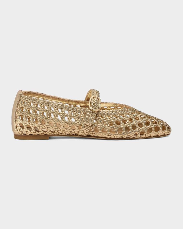 Prim Woven Metallic Leather Mary Jane Ballerina Flats by STUART WEITZMAN