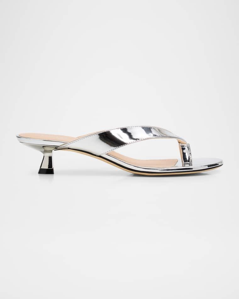 Rio Metallic Leather Kitten-Heel Thong Sandals by STUART WEITZMAN
