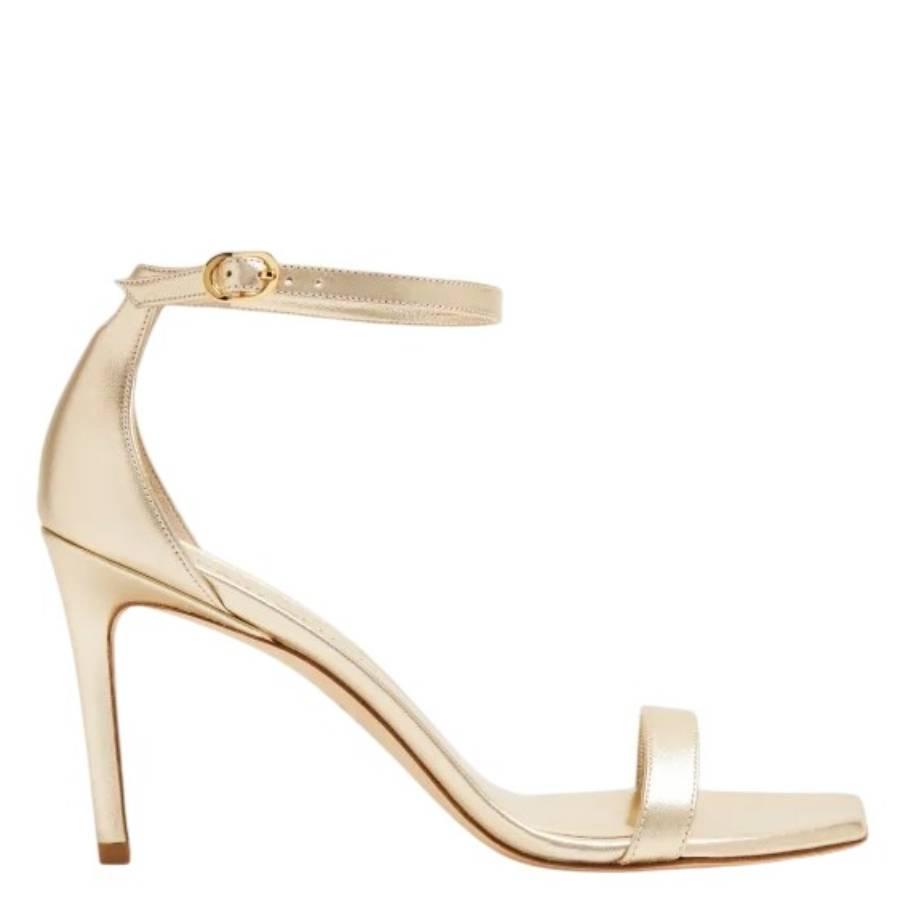 Stuart Weitzman Light Gold Nunakedcurve 85 Sandals by STUART WEITZMAN