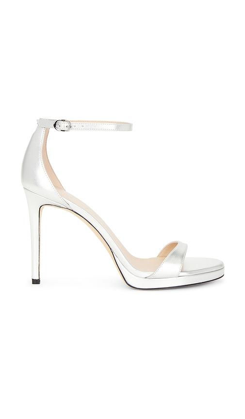 Stuart Weitzman Nudist Platform Sandal in Metallic Silver by STUART WEITZMAN